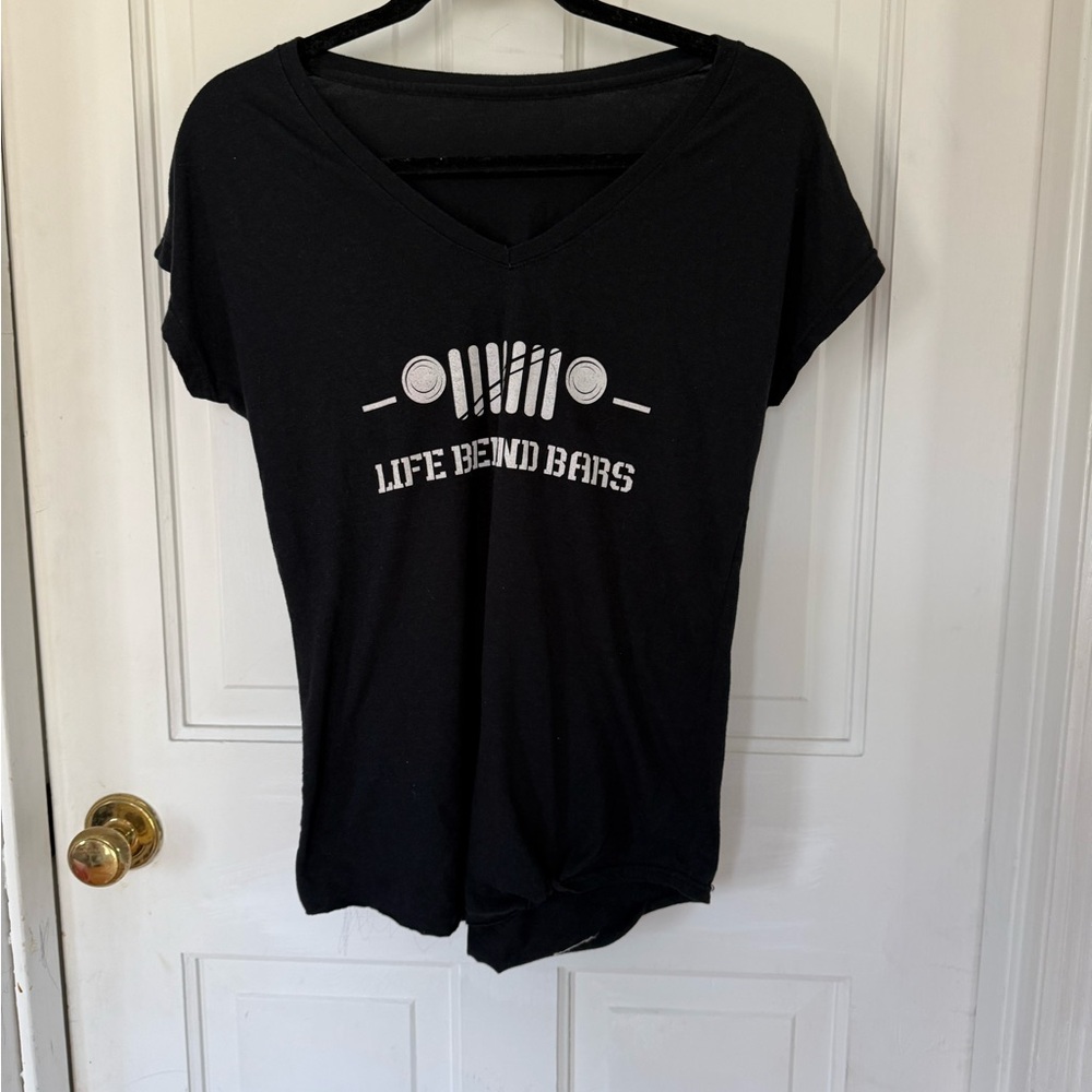 Jeep Black Tee with White Barbell Graphic